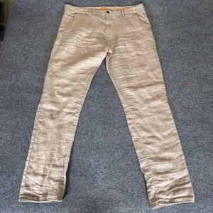 Boss Hugo Boss Mens Pants 37x32 Slim Fit 100% Linen Beige Casual Dress Trousers